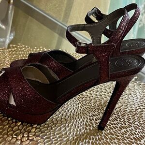 Purple Burgundy Glitter Heels by Guess 6.5